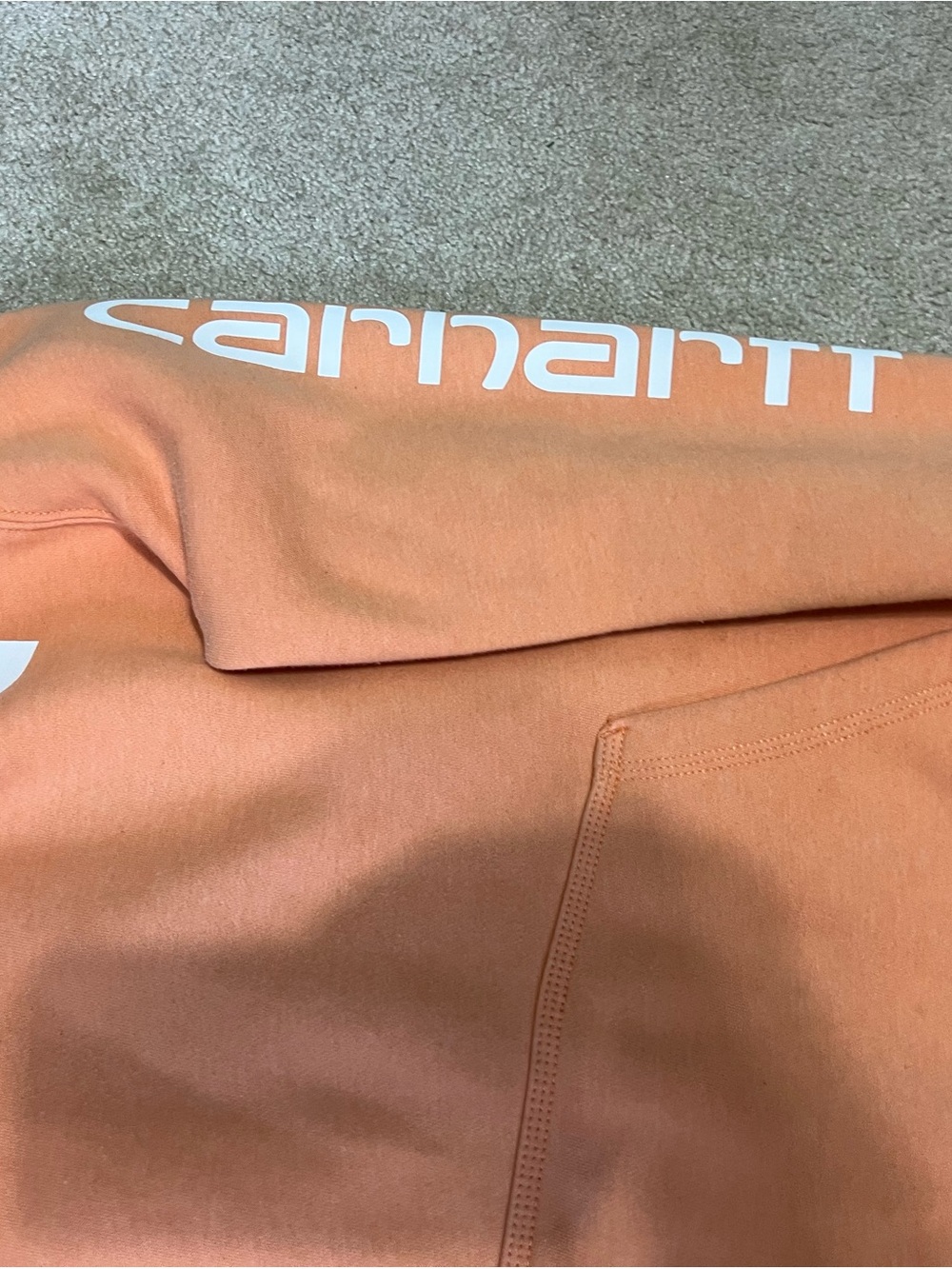 Carhartt Peach/Orange Pullover Hoodie with Sleeve Logo - Picture 3 of 3